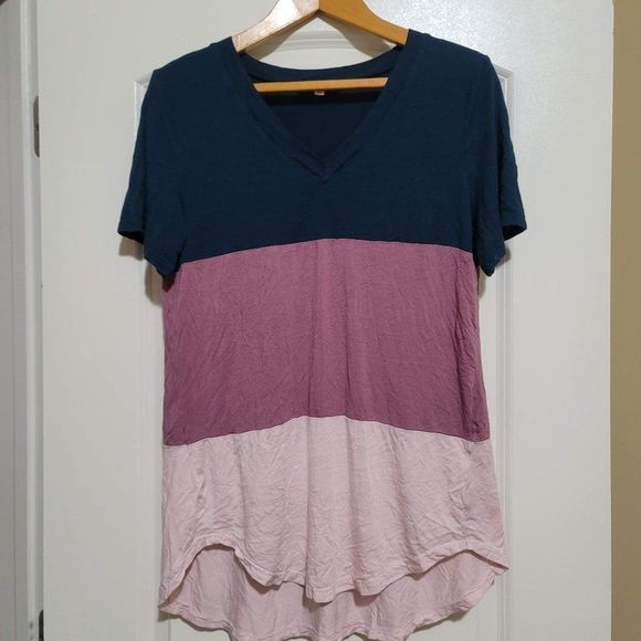 Amaryllis Womens Top | Navy & Pink Color Block Tee - Picture 1 of 4